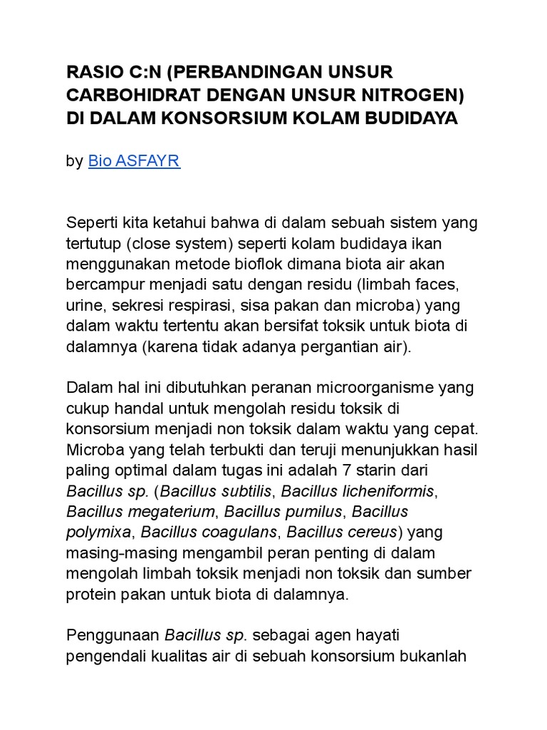Rumus C:N Rasio dalam Budidaya Ikan | PDF