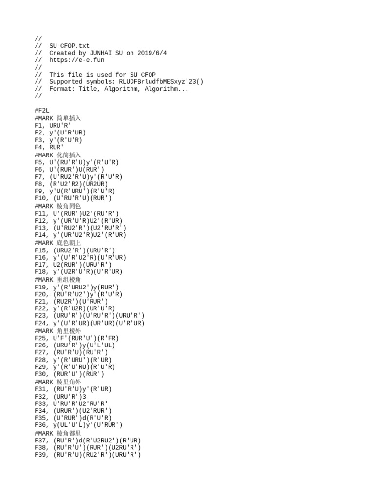 CFOP Algorithms and Notation Guide | PDF
