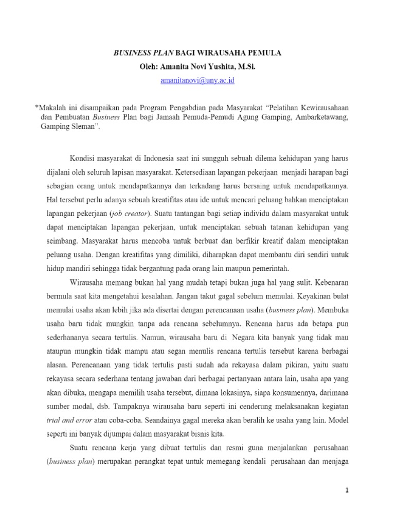 Business Plan Bagi Wirausaha Pemula Pdf