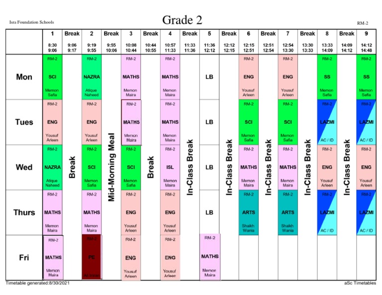 Grade 2 Timetable PDF