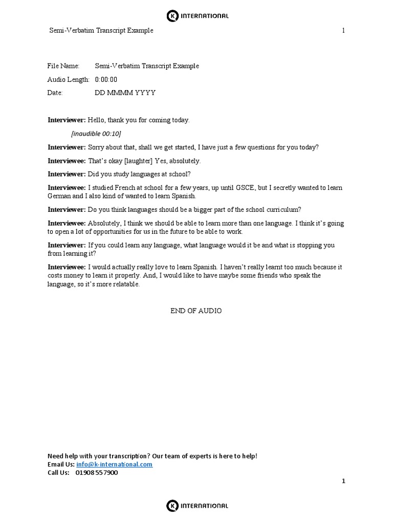 Semi-Verbatim Language Interview Example | PDF
