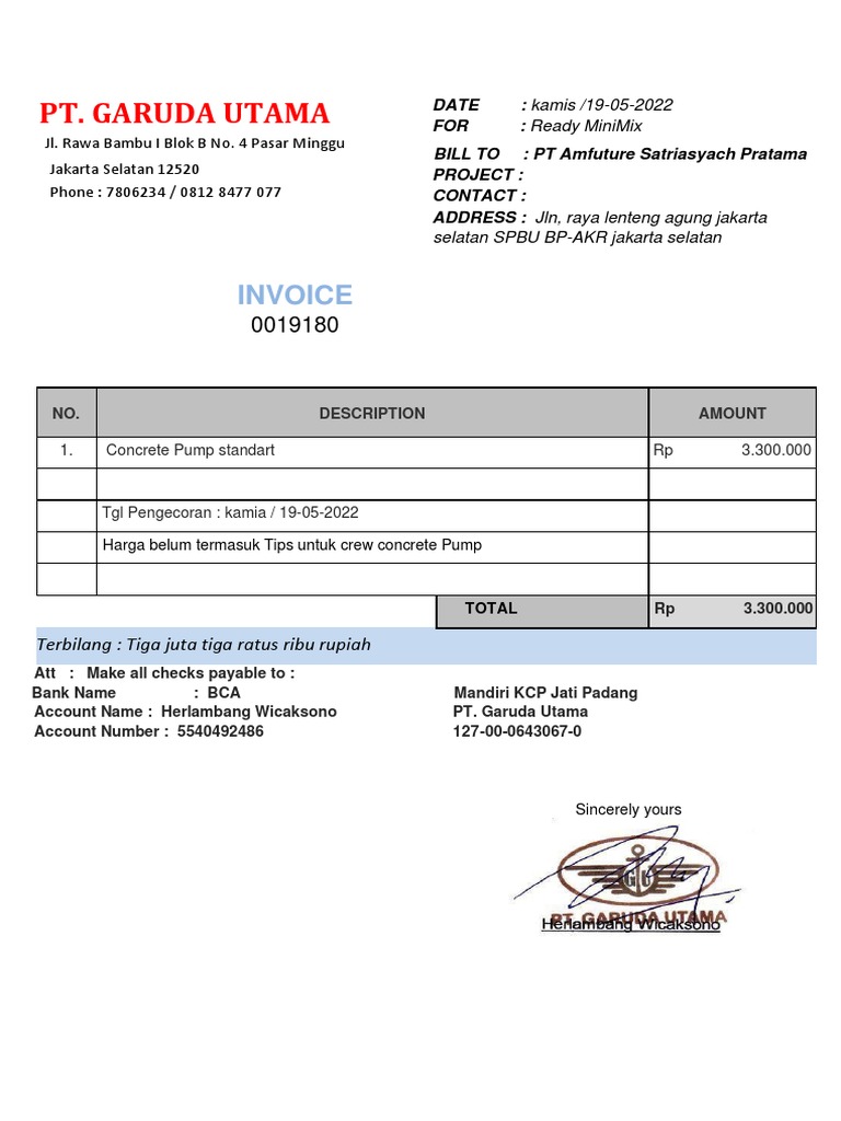 Invoice PT Garuda Utama untuk Amfuture | PDF