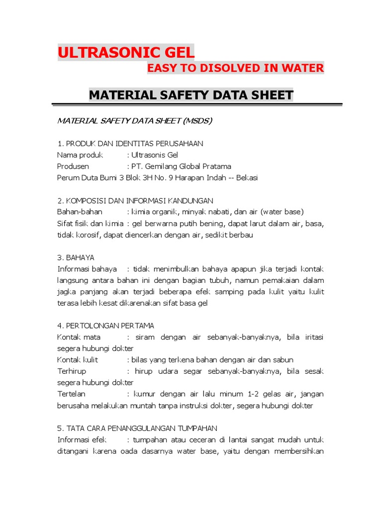 MSDS Ultrasonic Gel PDF