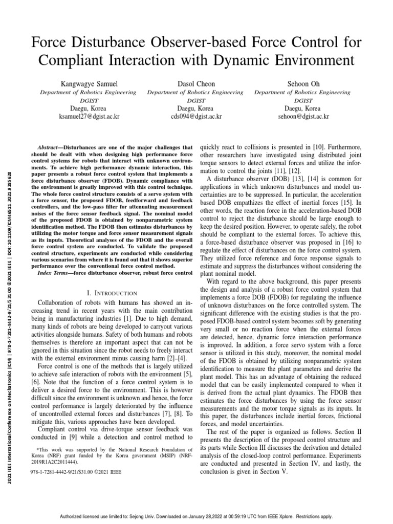 2021 force disturbance observer based force control for