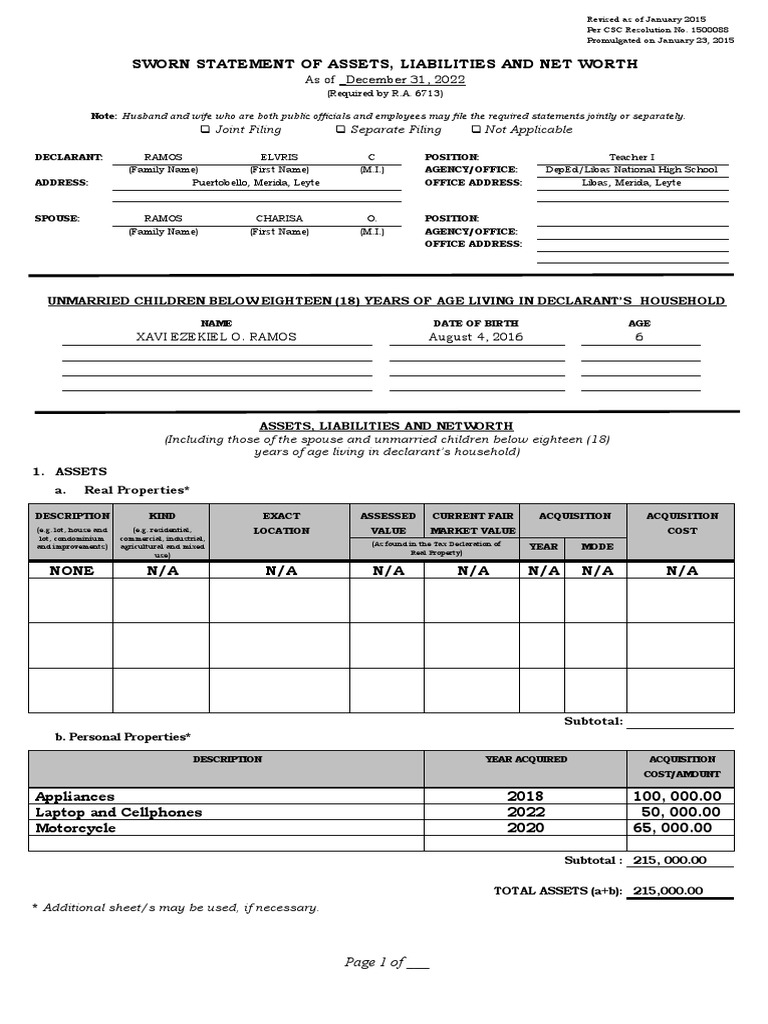 SALN Form 2017 Downloadable Word and PDF File | PDF | Net Worth | Economies