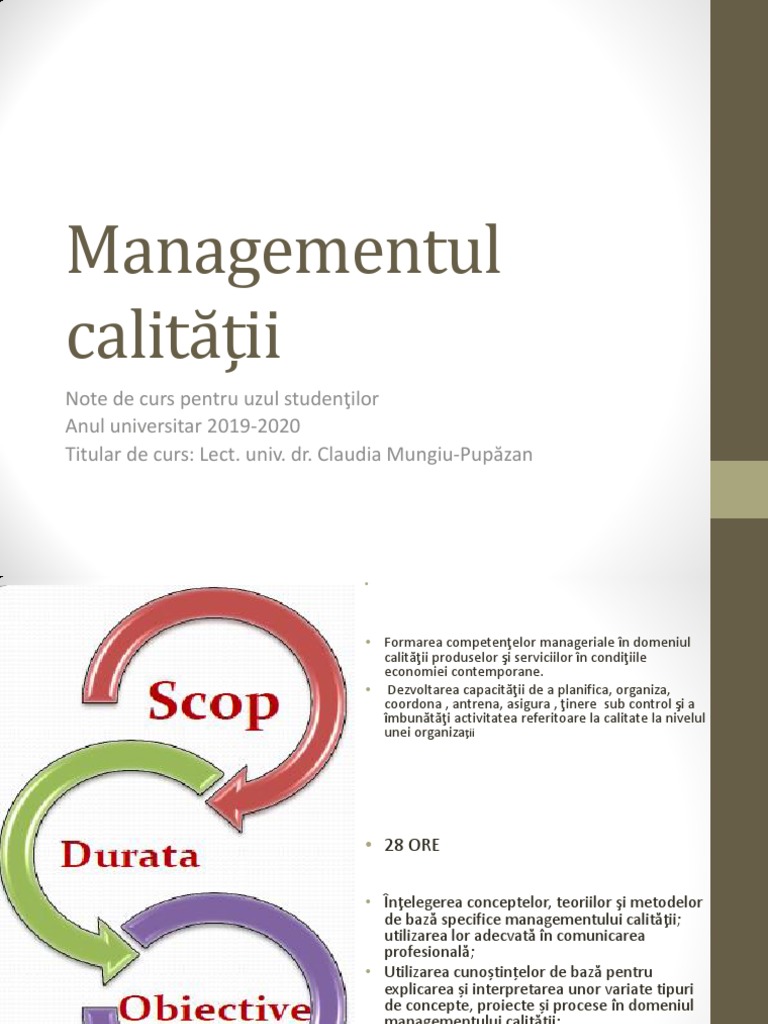 Managementul Calității Suport de Curs Si Seminar | PDF