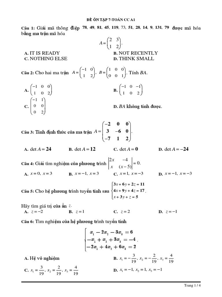 Đề Ôn Tập 7-Toán Cc a1 | PDF