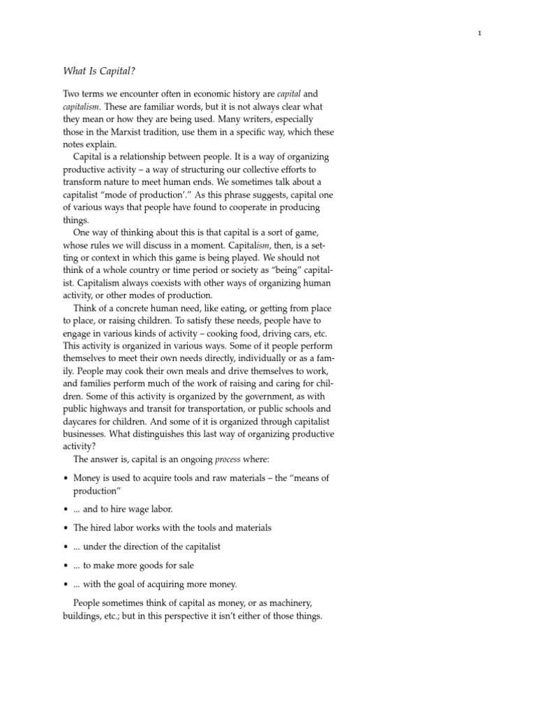 Capital Notes Pdf Capitalism Labour Economics