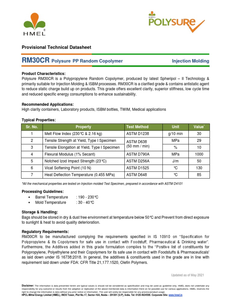 Polysure RM30CR Polypropylene Datasheet | PDF | Strength Of Materials ...