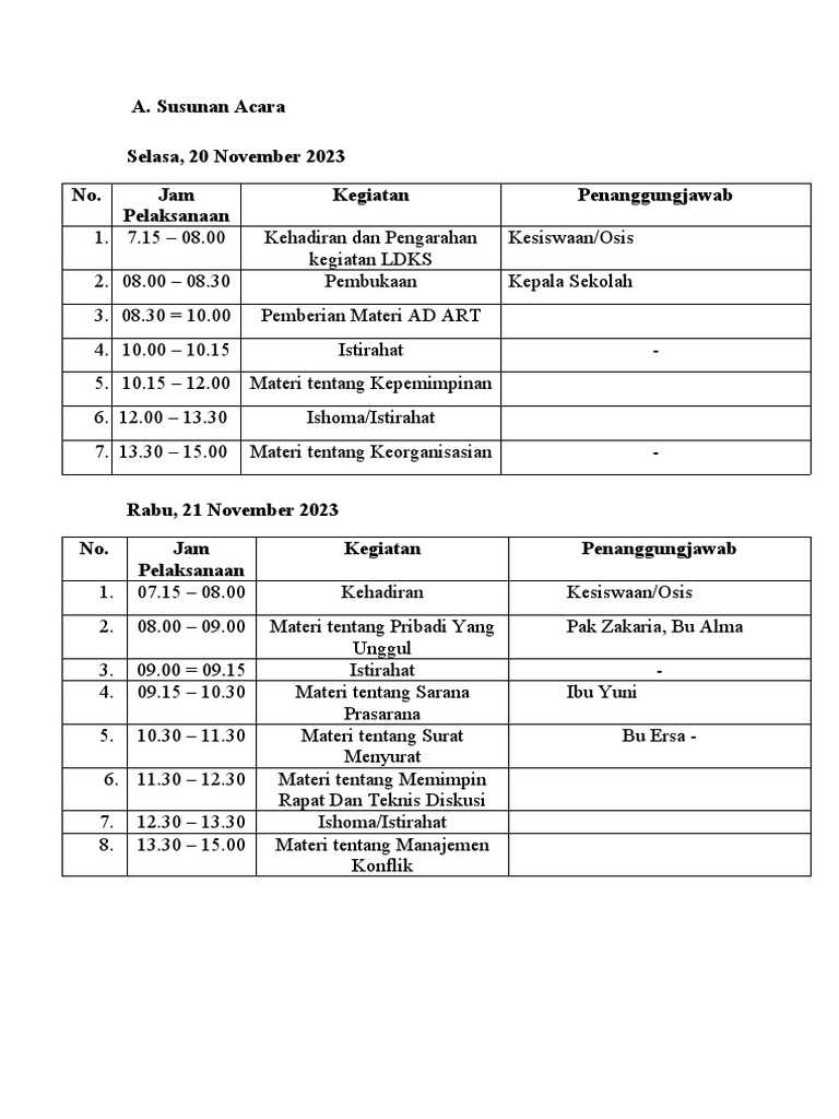 Rundown Acara LDKS OSIS 2023 | PDF