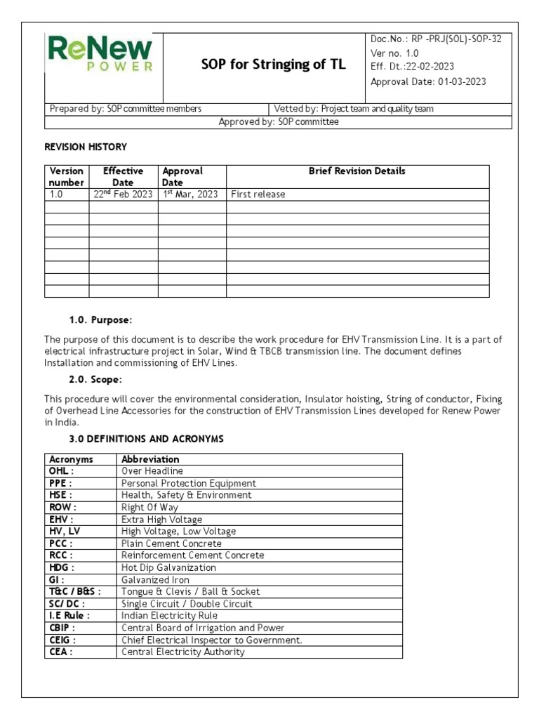 SOP for Transmission Line Stringing | PDF | Personal Protective ...