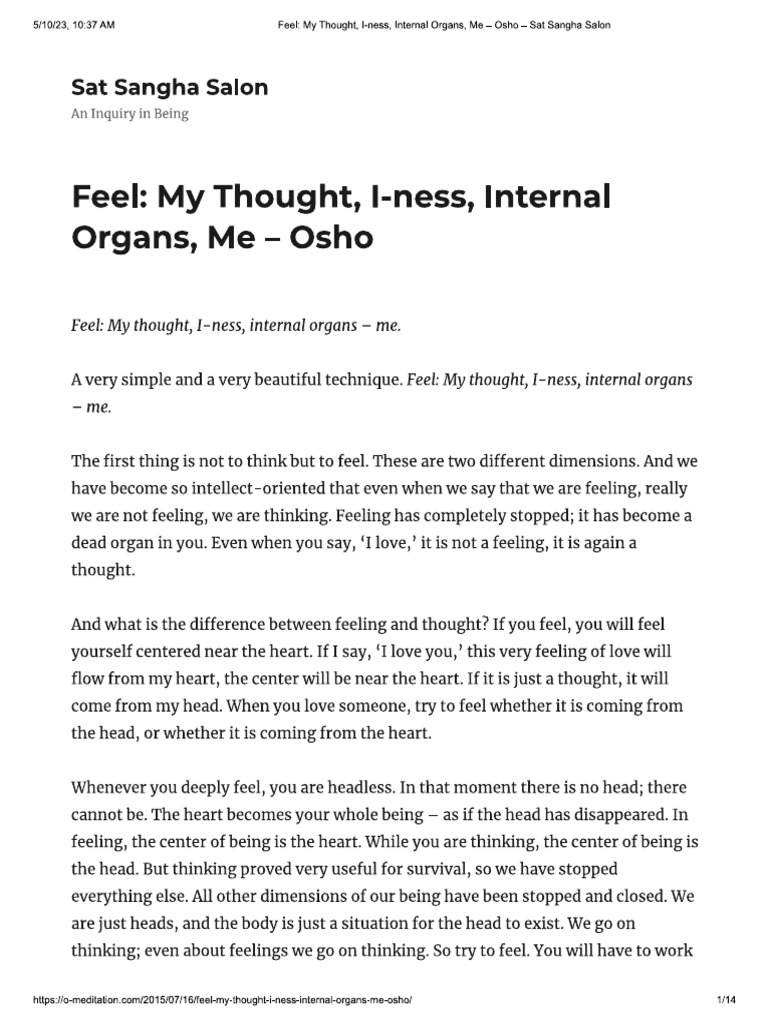 Osho Feel My Thought I Ness Internal Organs Me Pdf