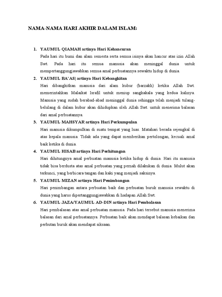 Gambaran Hari Akhir dalam Islam | PDF