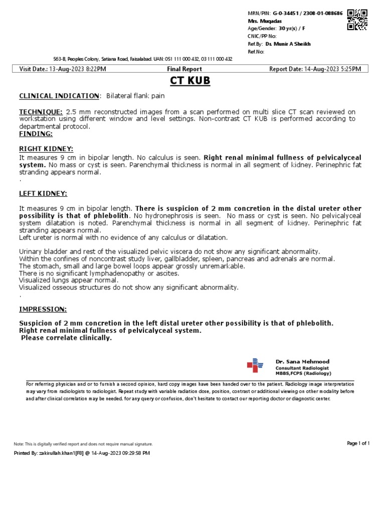 CT KUB Findings: Minimal Renal Fullness | PDF