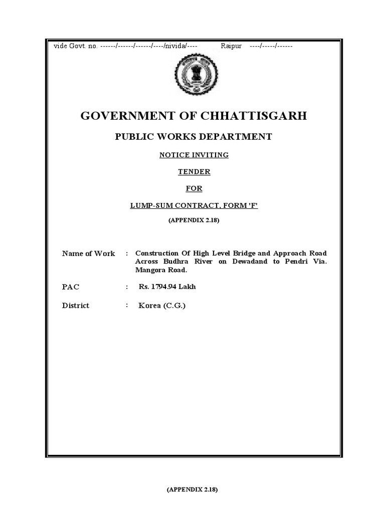 Government of Chhattisgarh: Public Works Department | PDF | Banks ...