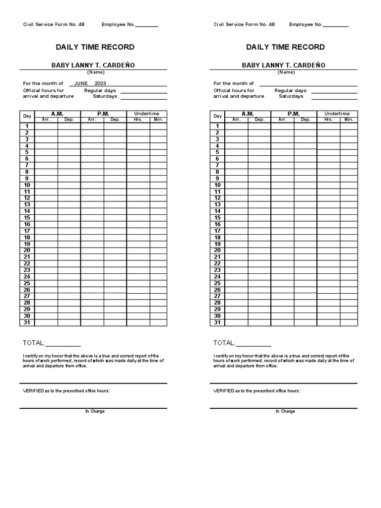 Daily Time Record Template | PDF
