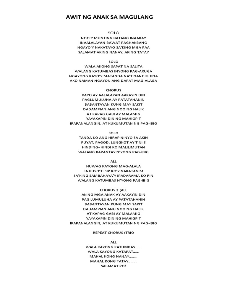 lyrics for parents