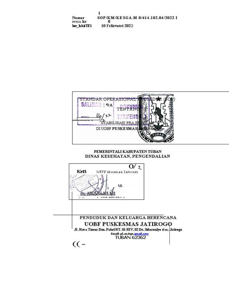 SOP Stabilisasi Pra Rujukan Puskesmas Jatirogo | PDF