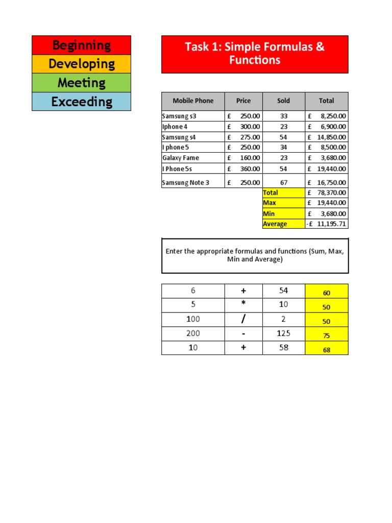 Mock Spreadsheet Exam - Exercise | PDF