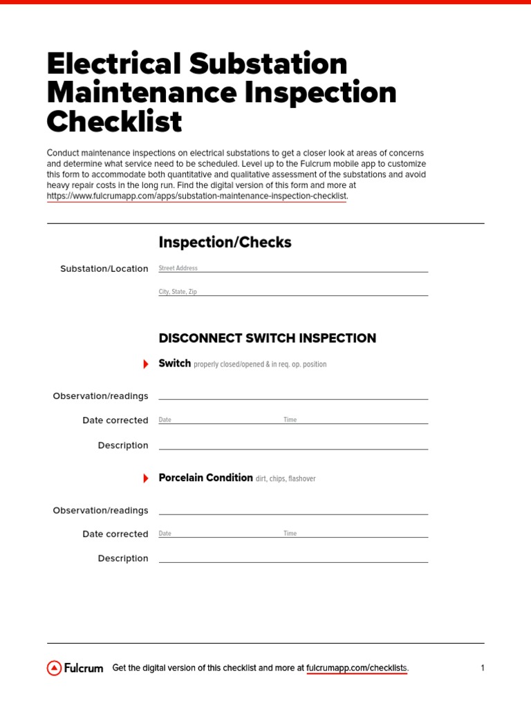 Electrical Substation Maintenance Inspection Checklist PDF