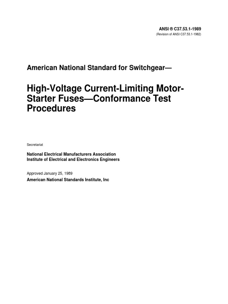 HighVoltage CurrentLimiting MotorStarter FusesConformance Test Procedures PDF Fuse