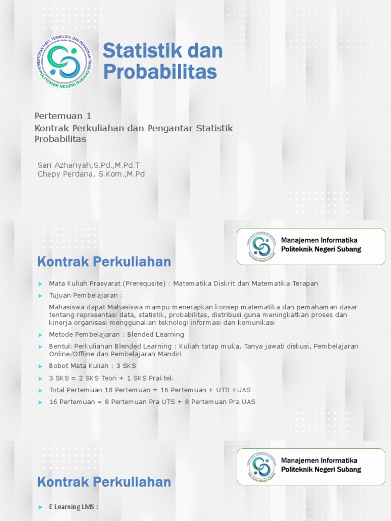 Kontrak Perkuliahan Statistika Dan Probabilitas Pdf