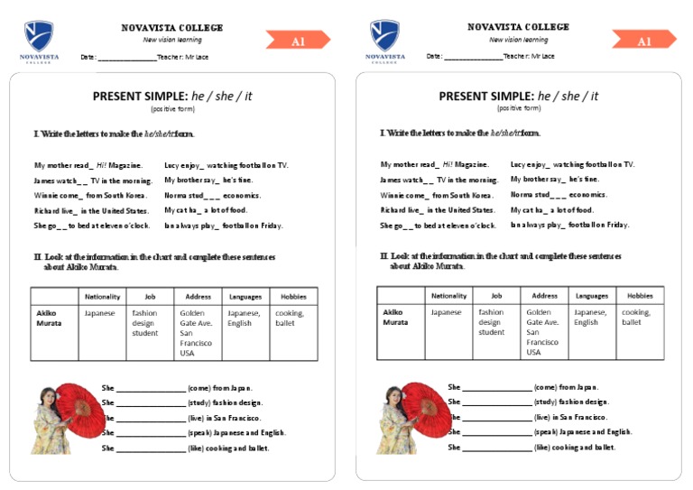 Present Simple - He, She, It (Positive) | PDF