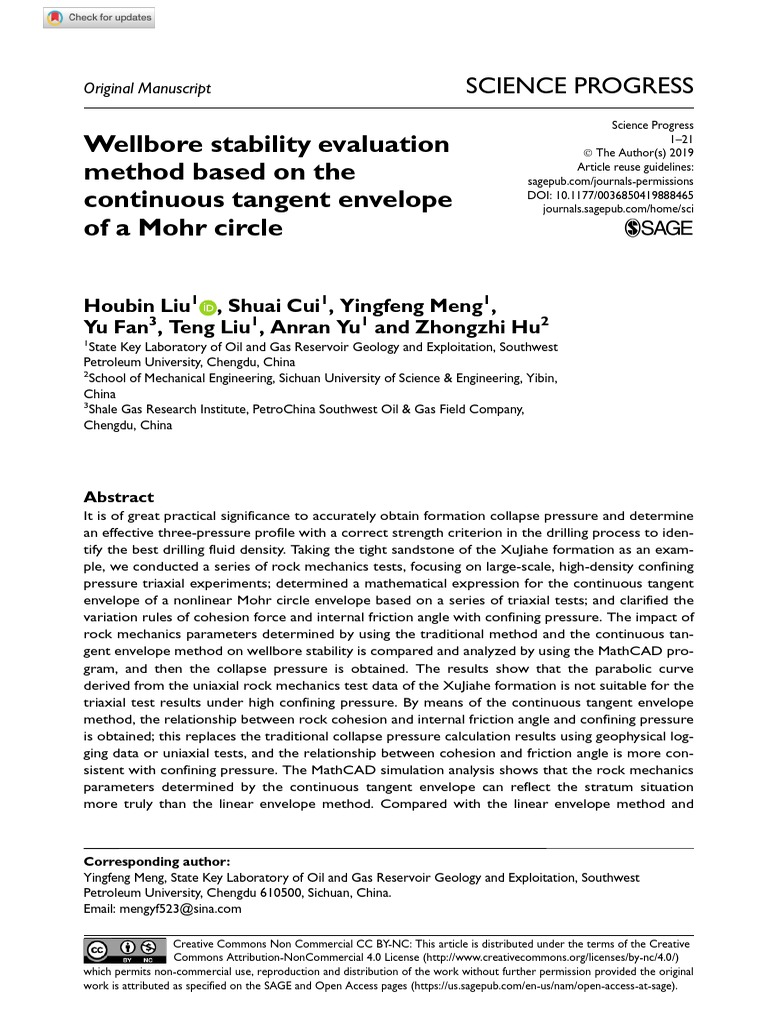 Wellbore Stability Evaluation Method Based On The Continuous Tangent ...