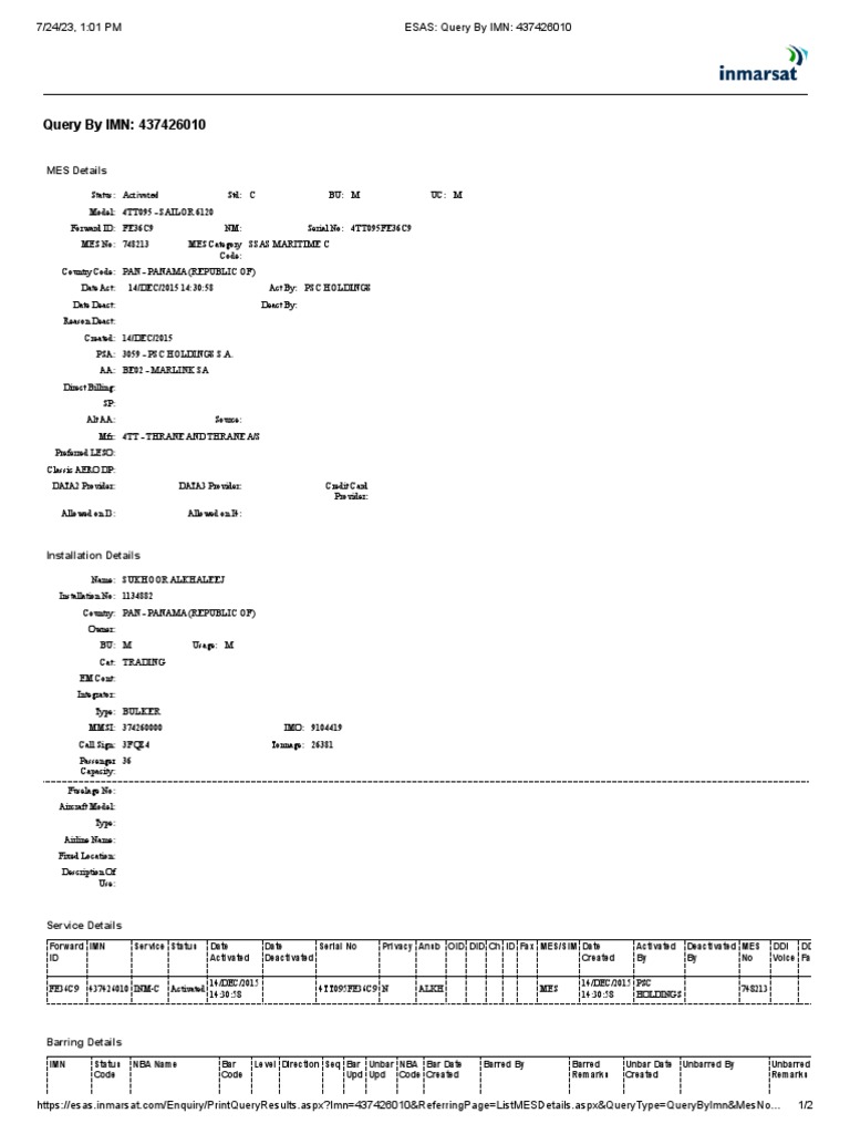 ESAS - Query by IMN - 437426010 | PDF | Telecommunications Equipment ...