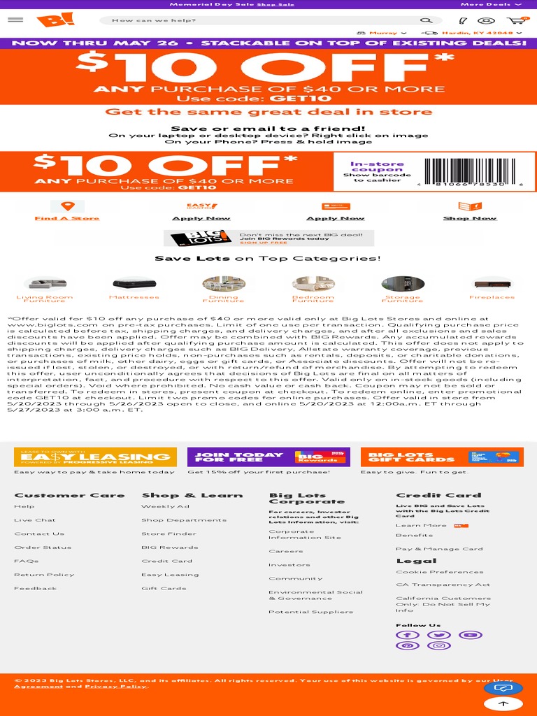 Coupons Big Lots PDF Credit Card Point Of Sale