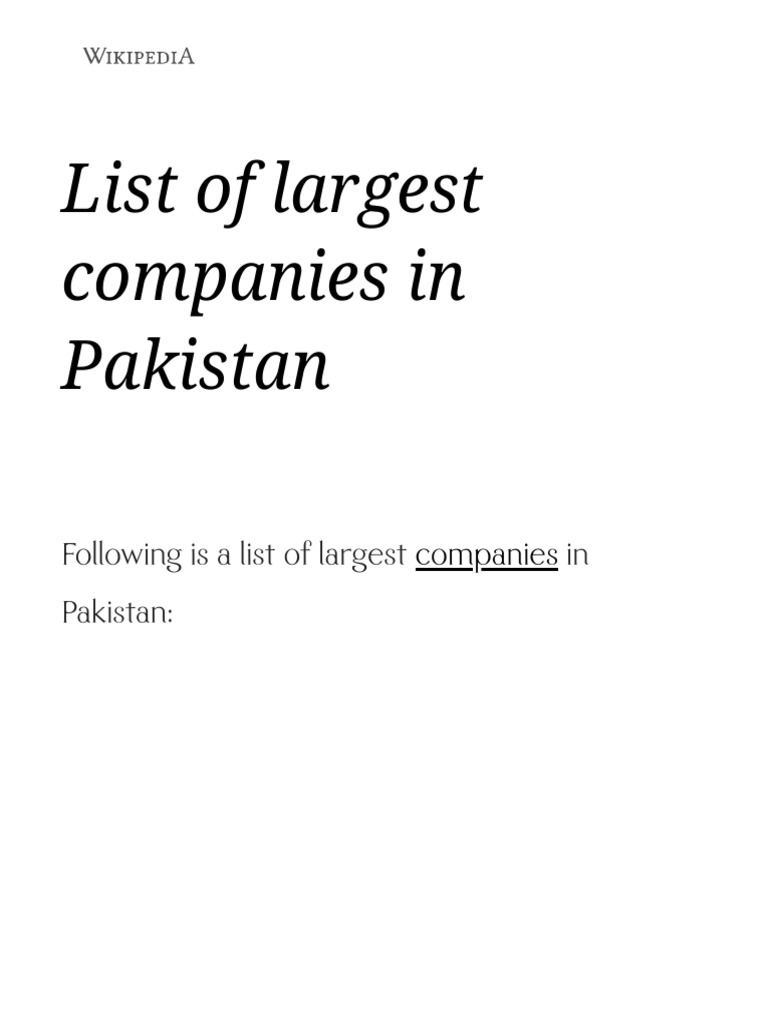 List of Largest Companies in Pakistan - Wikipedia | PDF | Karachi