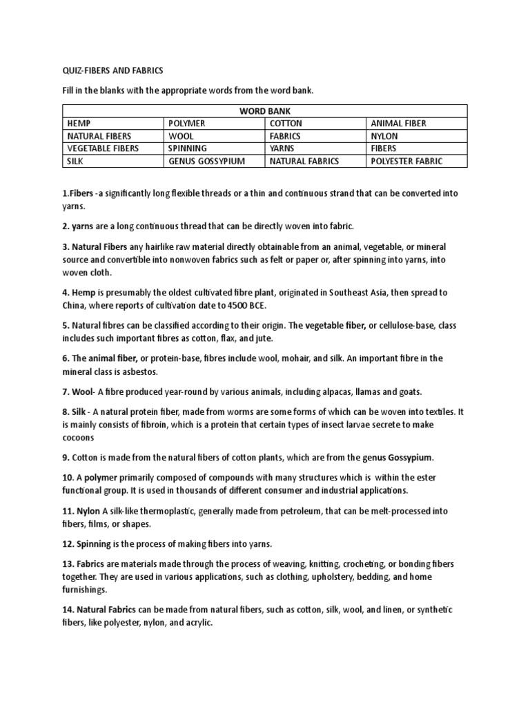 QUIZanswer Fiber PDF Textiles Yarn