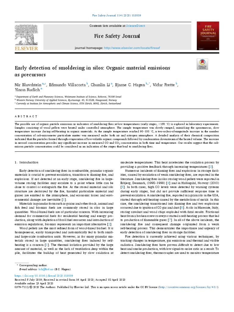 Early Detection of Smoldering Fires in Silos | PDF | Combustion | Pyrolysis