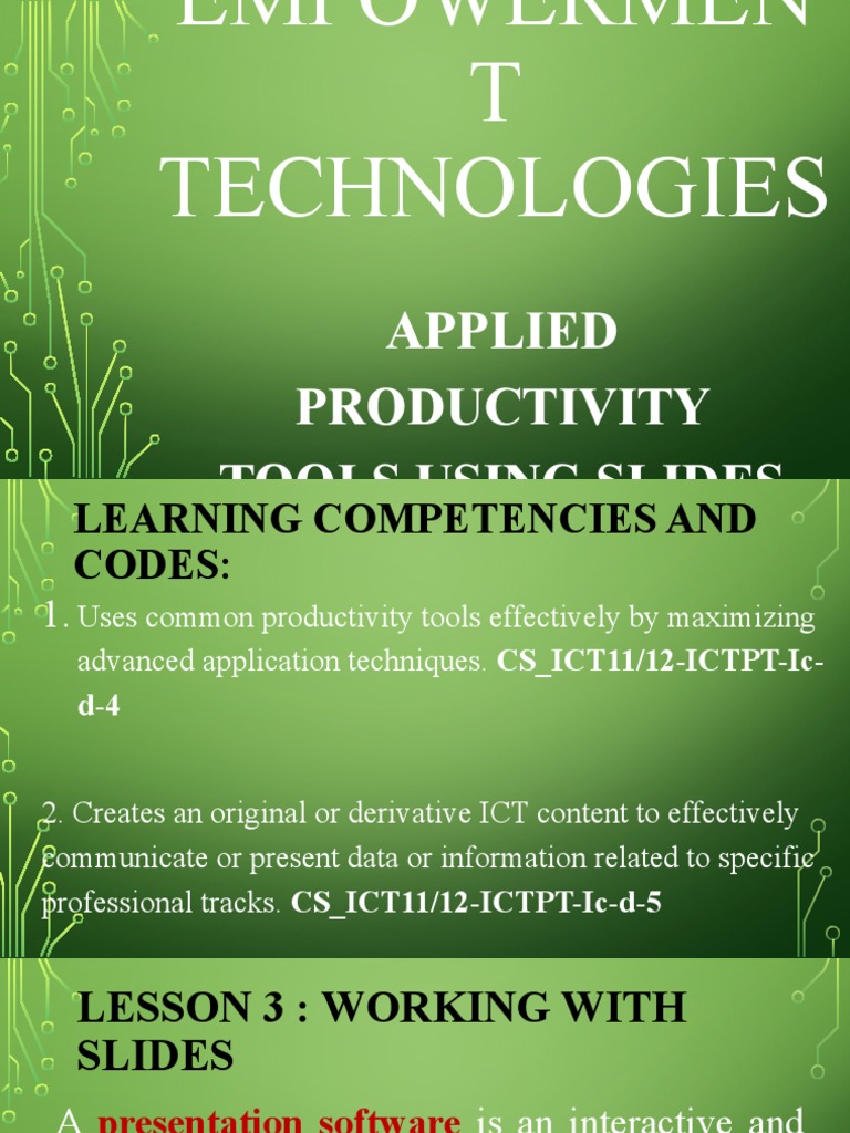 Applied productivity tools using slides pdf