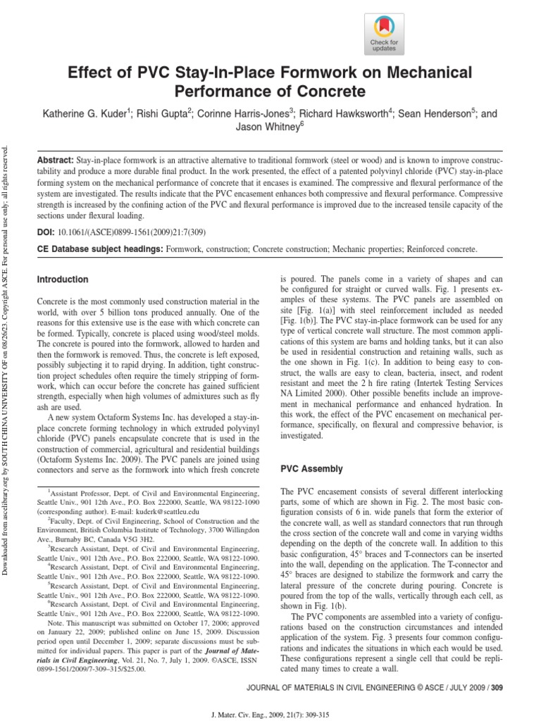 Effect of PVC StayInPlace Formwork On MechanicalPerformance of