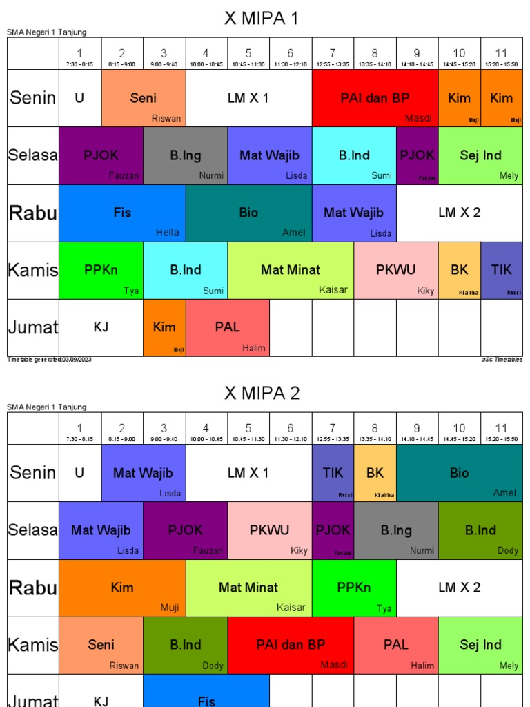JADWAL KELAS SEM 1 TP. 2023-2024 Revisi 5 | PDF