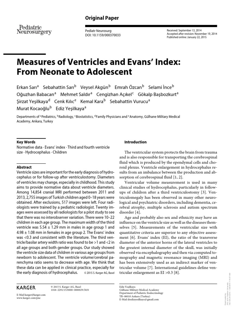 Evans Index Measurements in Children | PDF