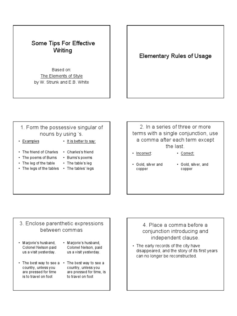 Some Tips For Effective Writing Elementary Rules of Usage: Based On ...