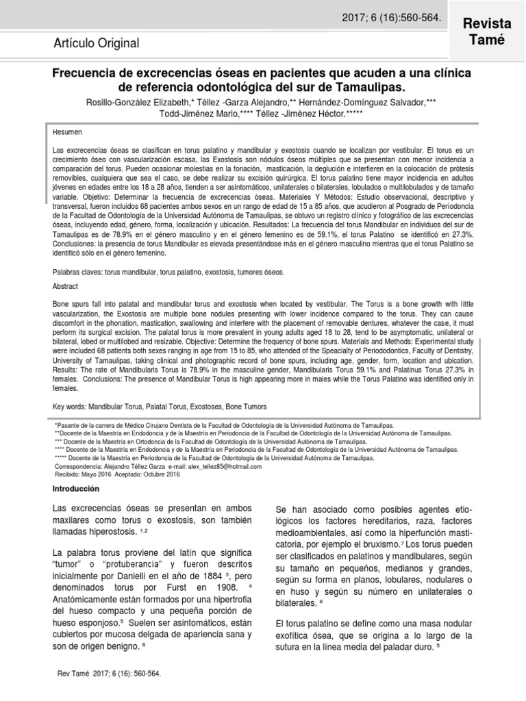 Frecuencia de Torus Mandibular y Palatino | PDF