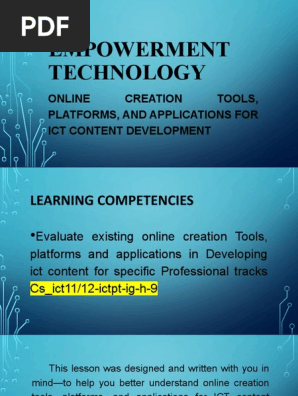 Online Creation Tools, Platforms, And Applications for ICT Content Development