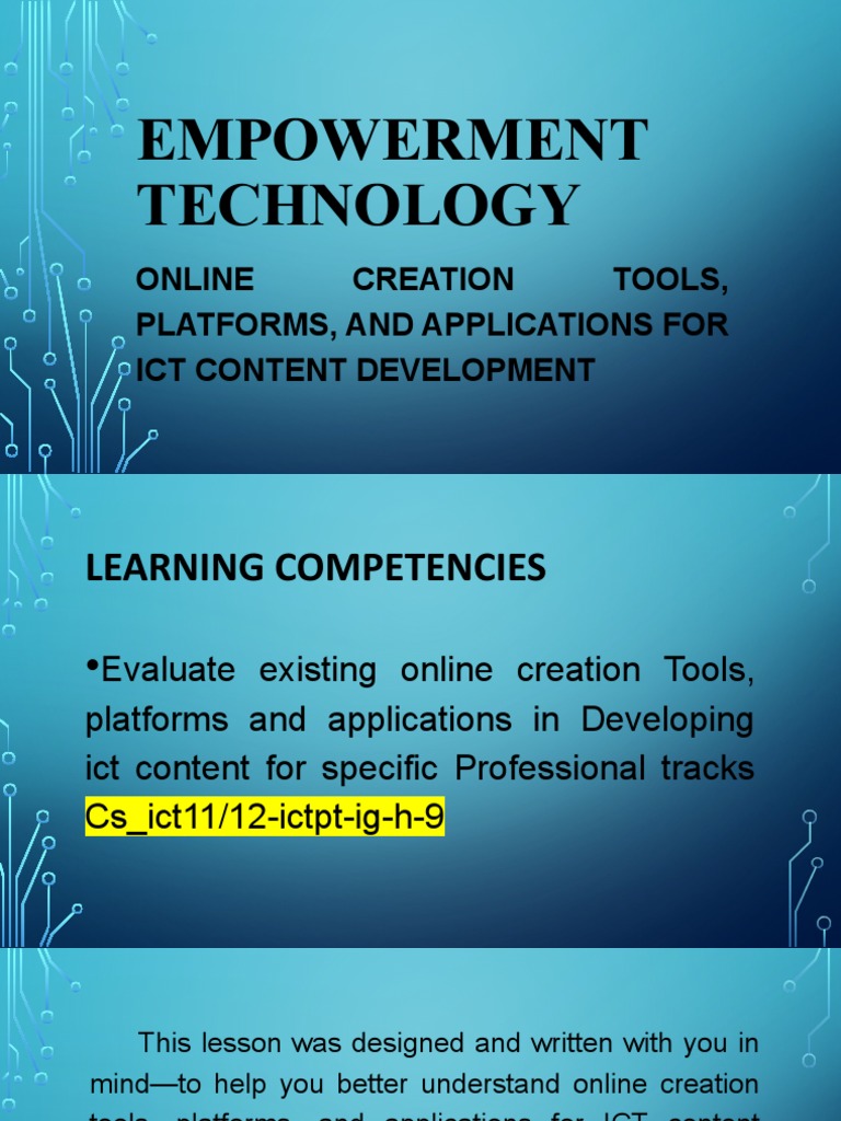 Online creation tools platforms and applications for ict content