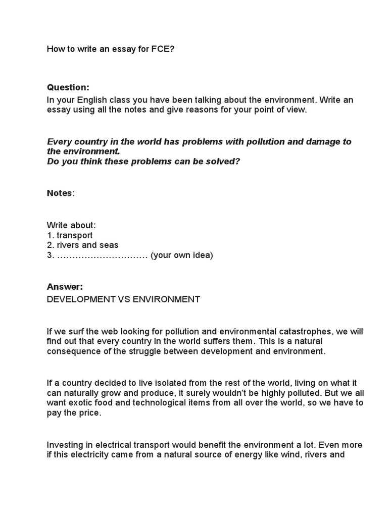 FCE Essay Writing Guide and Examples | PDF | Essays | Pollution