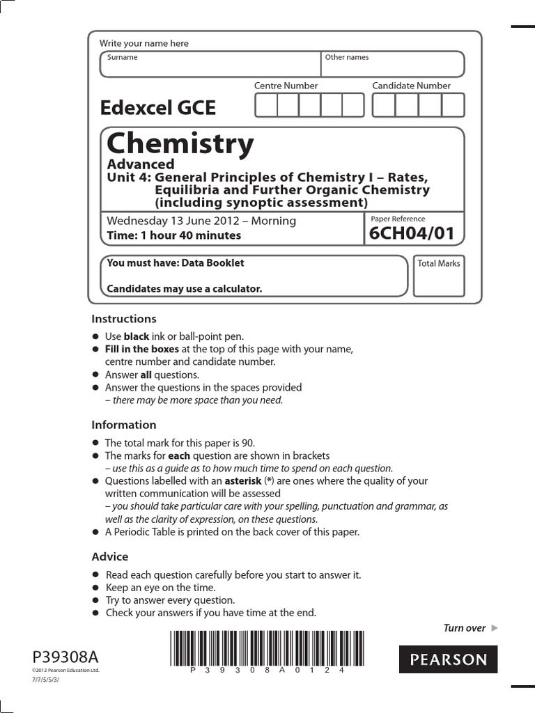 Questionpaper Unit46CH04 June2012 IAL Edexcel Chemistry | PDF ...