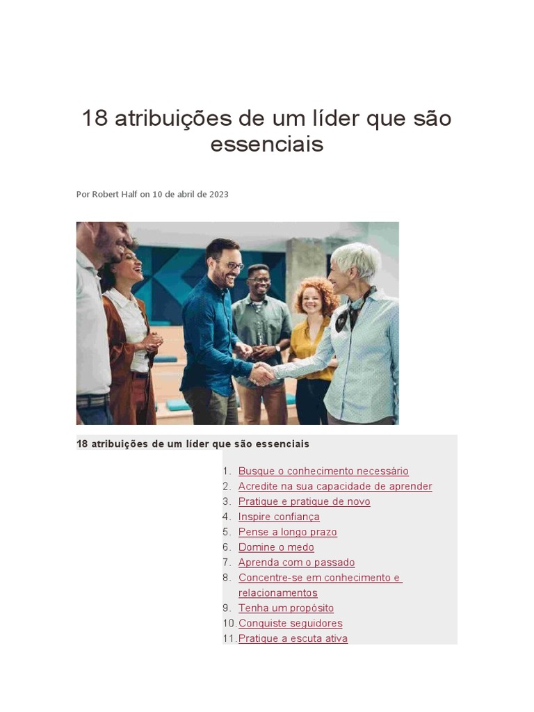 18 Atribuições Essenciais de um Líder | PDF | Liderança | Comentários