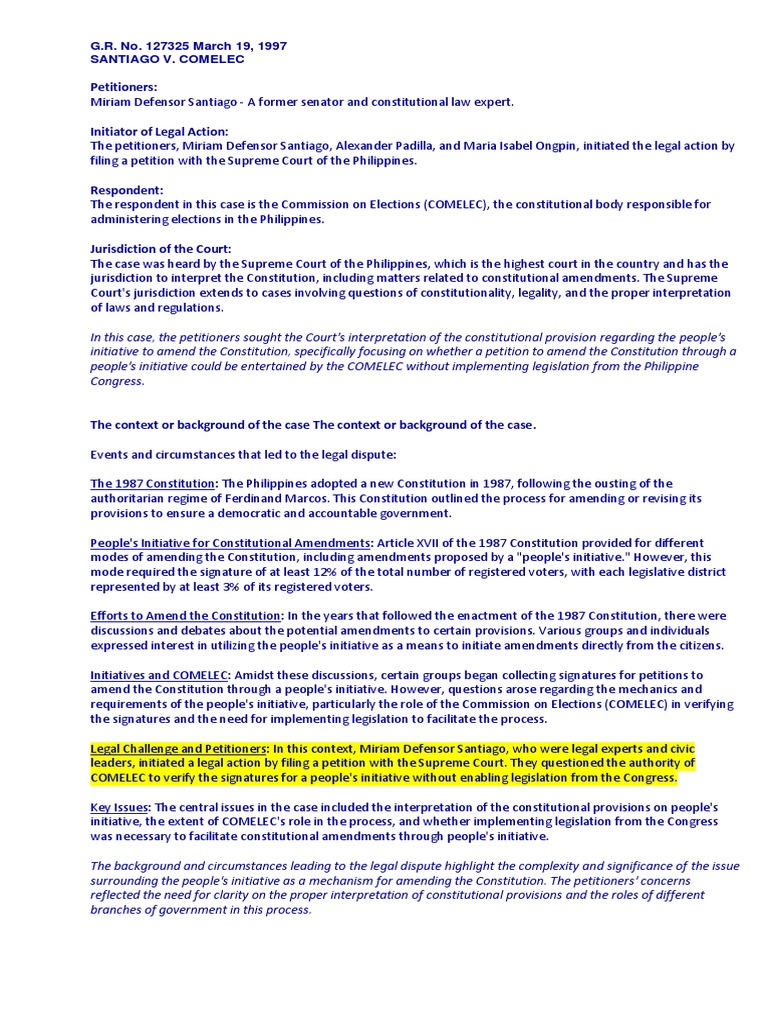 Analysis santiago v comelec g r no 127325 march 19 1997 pdf