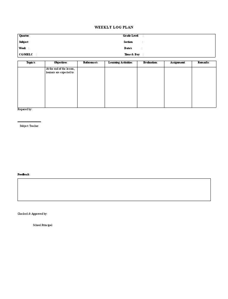 Weekly Log Plan Template PDF