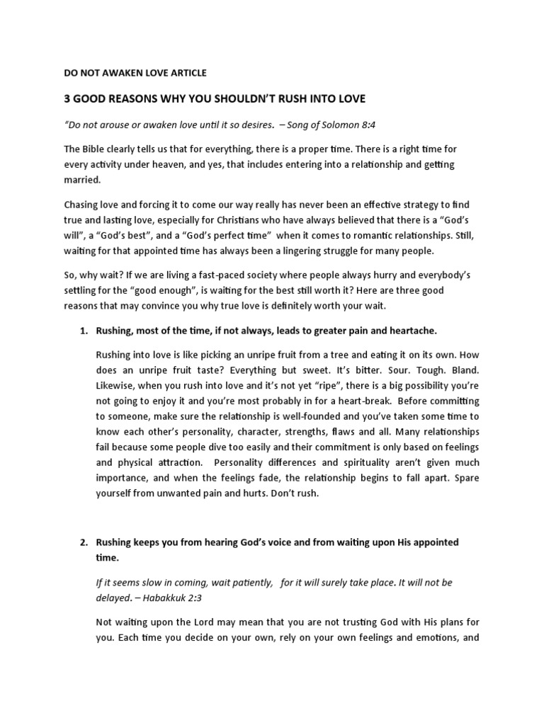 3 Good Reasons Why You Shouldnt Rush Into Love | PDF | Love | Taste
