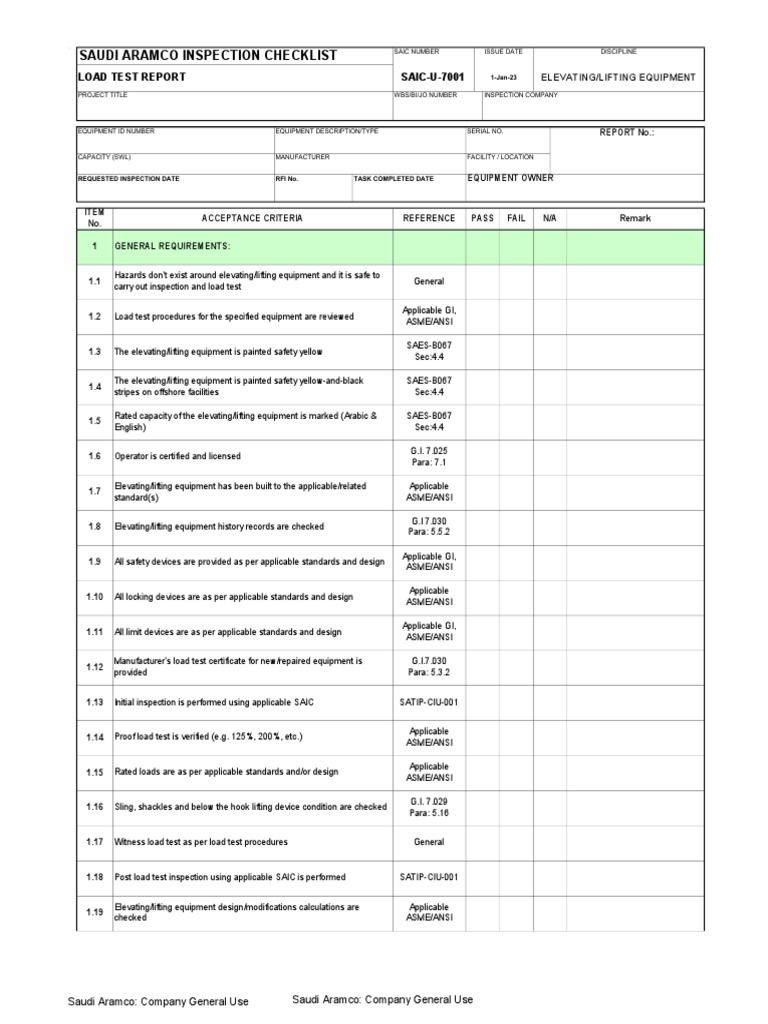 Aramco Elevating Equipment Inspection Guide | PDF