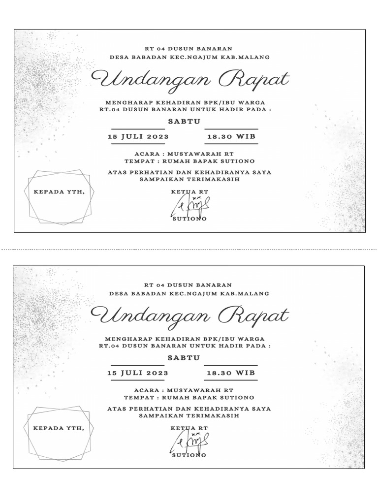 Undangan Rapat RT | PDF