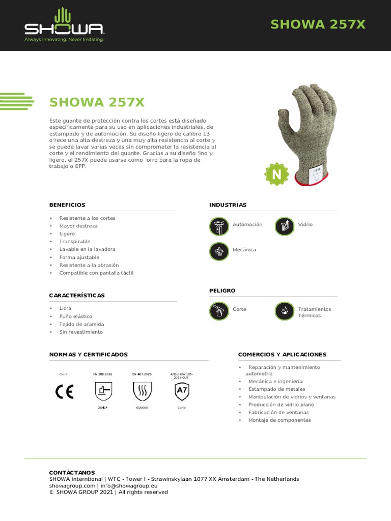 Guante SHOWA 257X: Protección y Destreza | PDF | Guante | Revestimiento